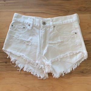 High Rise White Denim Shorts